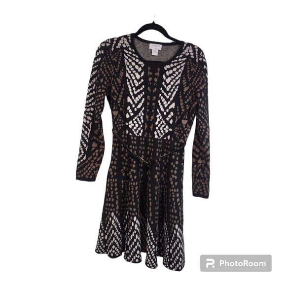 Carmen Marc Valvo Patterned Sweater Dress Petite Size Medium - Picture 2 of 8